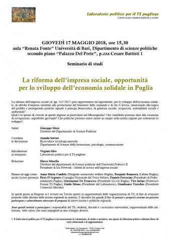 La riforma dell'impresa sociale - 17/05/2018